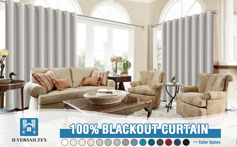 H.VERSAILTEX 100% Blackout Patio Curtains Thermal Insulated Curtains for Sliding Door Extra Wide Window Panels Full Light Blocking Grommet Curtains with Black Liner H.VERSAILTEX 100% Blackout Patio Curtains Thermal Insulated Curtains for Sliding Door Extra Wide Window Panels Full Light Blocking Grommet Curtains with Black Liner