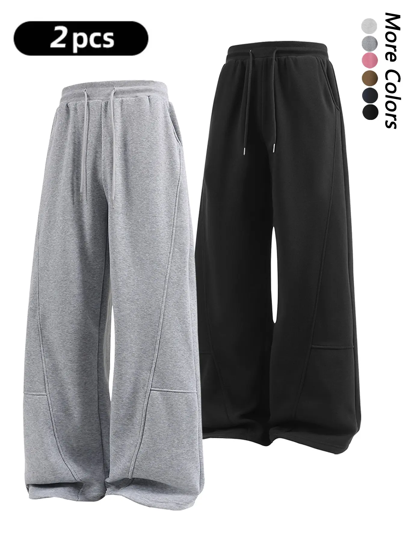 Men's Fleece-Lined Loose Wide-Leg Plain Sweatpants, Y2K Street-Style Oversized Joggers, Unisex Casual Loungewear Pants, Deconstructed Leisure Trousers Suitable for Daily Wear & Street Fashion
