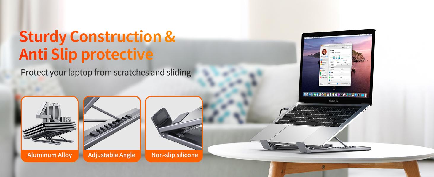 Mukiya USB C Laptop Stand with Docking Station, 8 in 1 USB C Hub with 4K HDMI, 3xUSB C, 2xUSB A, 1xSD, 1xTF Port for MacBook/Dell/HP/Surface/Lenovo Springtok