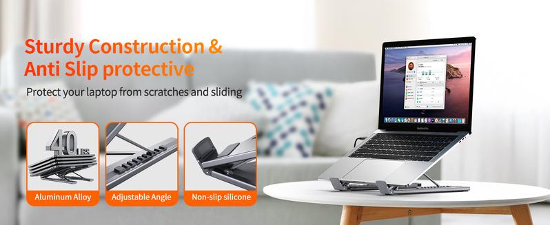 Mukiya USB C Laptop Stand with Docking Station, 7 in 1 USB C Hub with 4K HDMI, 3xUSB C, 2xUSB A, 1xSD, 1xTF Port for MacBook/Dell/HP/Surface/Lenovo Springtok