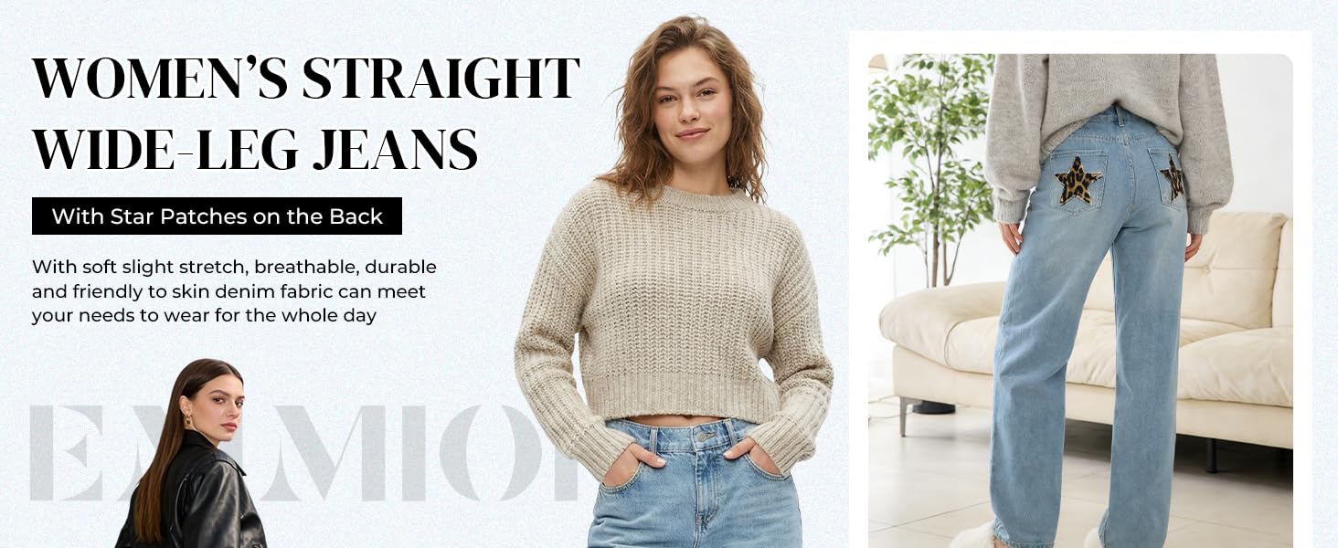 EMMIOL Women's High Waisted Jeans with Star Patches, Vintage Y2K Denim Pants EMMIOL Women's High Waisted Jeans with Star Patches, Vintage Y2K Denim Pants