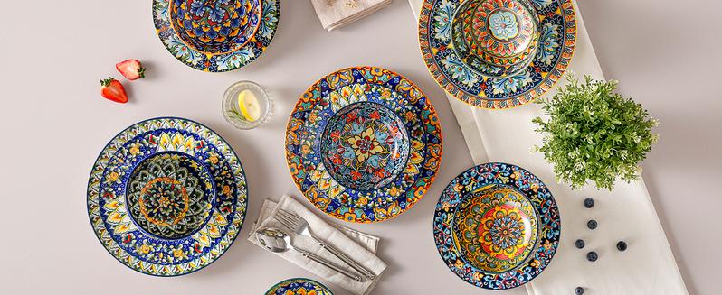 vancasso Cereal Bowls Set of 6, Bohemian Ceramic Soup Bowls, 28 oz Colorful Bowls Set for Kitchen, Dishwasher & Microwave Safe for Salad, Pasta, Rice, Oatmeal, Fruit Tableware