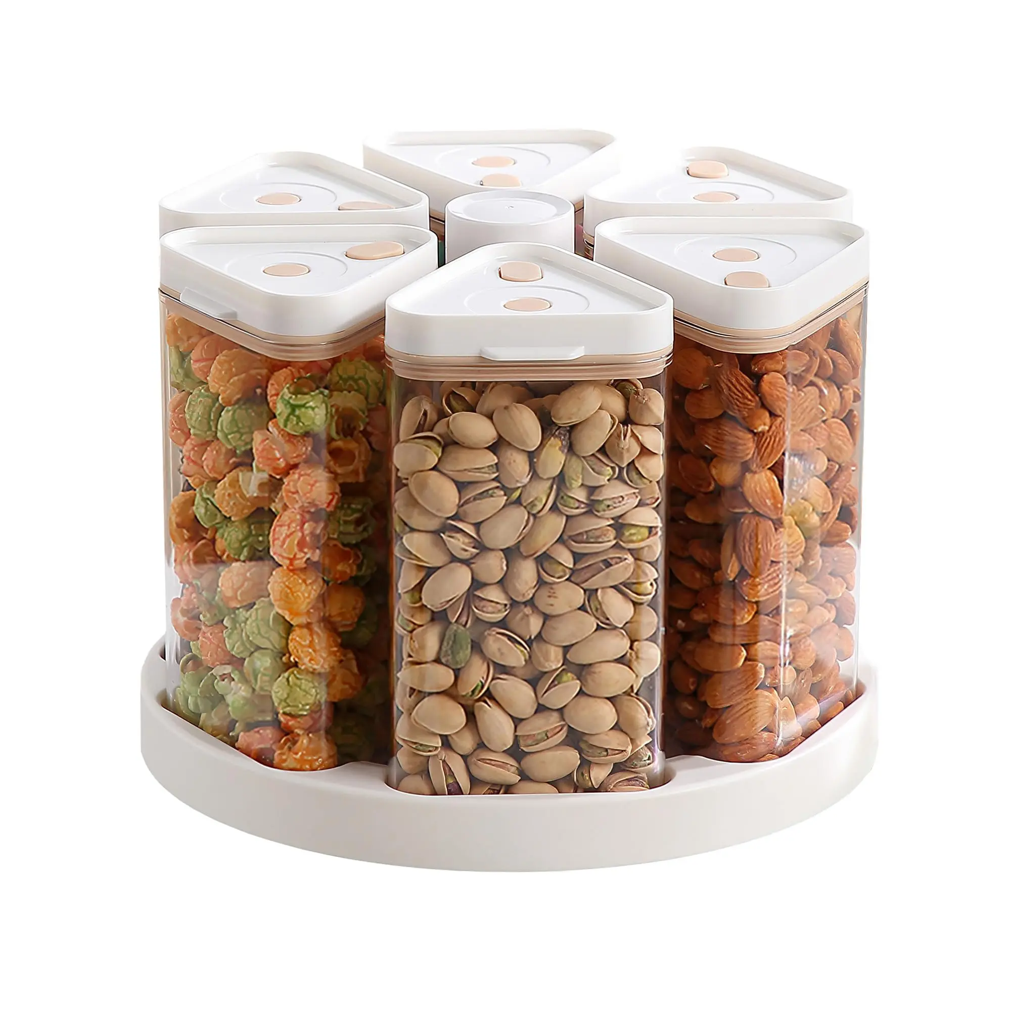 Rotating Rice Dispenser 6 Grid Cereal Dispenser for Pantry, 360° Rotating Grain Storage Container with Lids, Food Storage Canister Set for Rice, Oats, Flour & Cereal