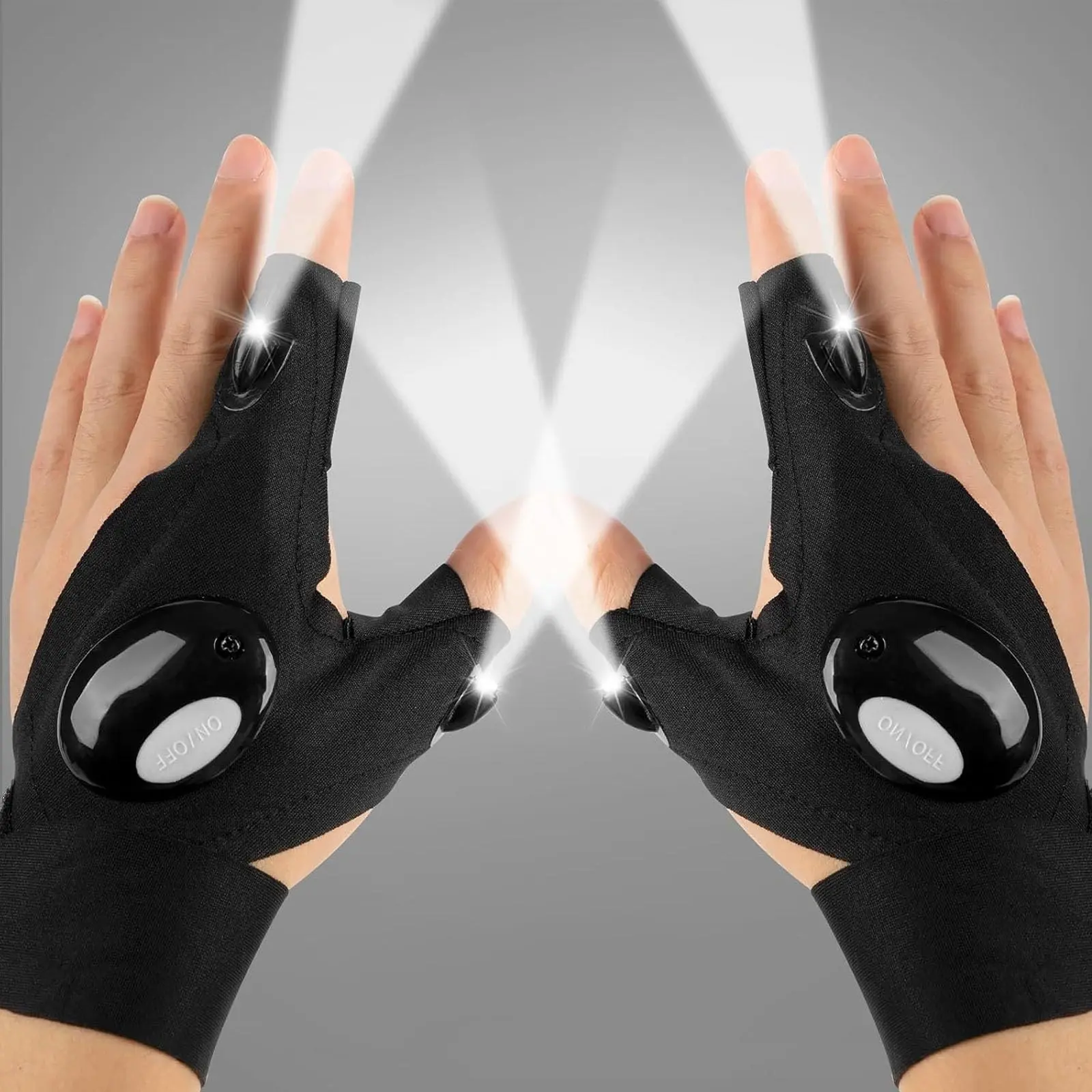Waterproof LED Flashlight Gloves, Pair of Half-Finger Fishing Accessories for Men & Women, for Outdoor Night & Saltwater Fishing, Camping, Fingerless, Fishing Pair