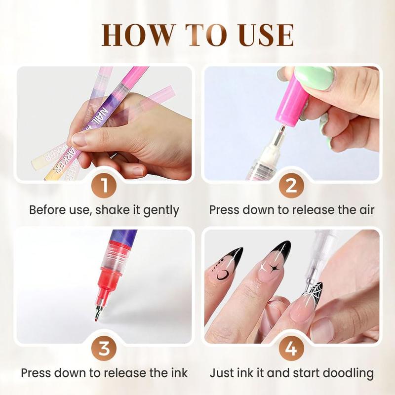 2026 New Nail Art Pens Set, DIY 3D Drawing Painting Liner Markers, Dotting Manicure Tools (1 Set)