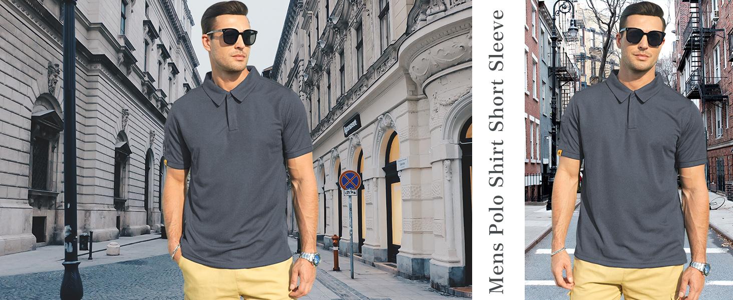 ZITY Men's Polo Shirt 3 Pack Short Sleeve Sports Golf Tennis T-Shirt with Pocket Moisture Wicking Technology for Medium Size Black Blue Gray Athletic Workout Clothing Casual Sportswear