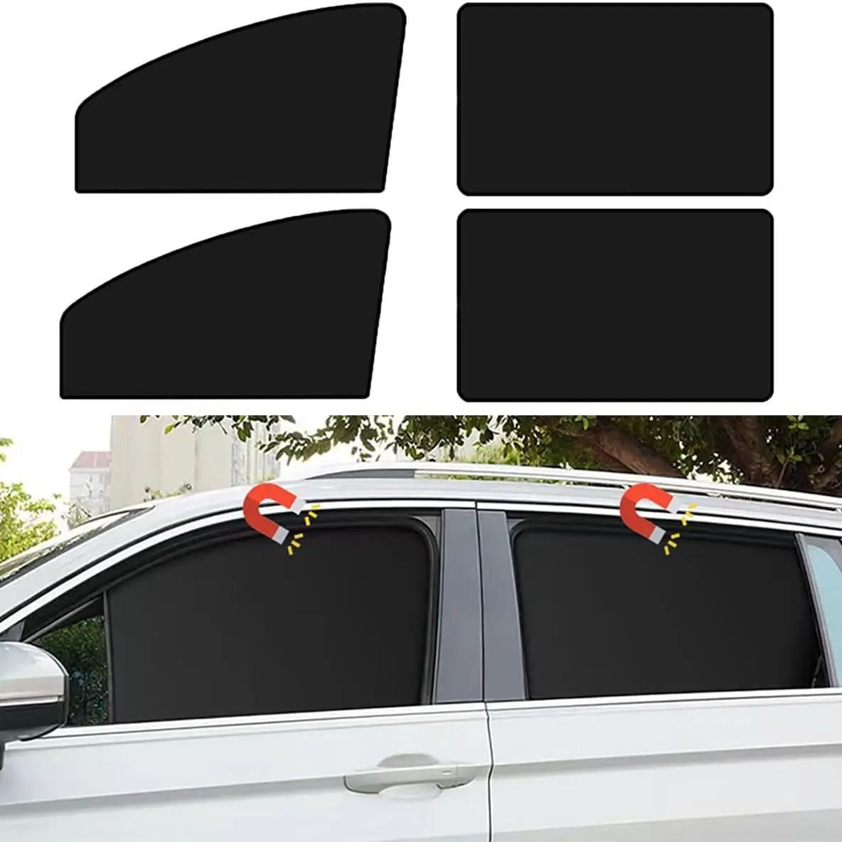 4 Pcs Magnetic Car Side Window Sunshades, Sun Shade For Car, Sun Shades For Car Windows, Car Window Covers, Privacy Curtains with Heat Insulation and Sun Protection, Fits Most Models