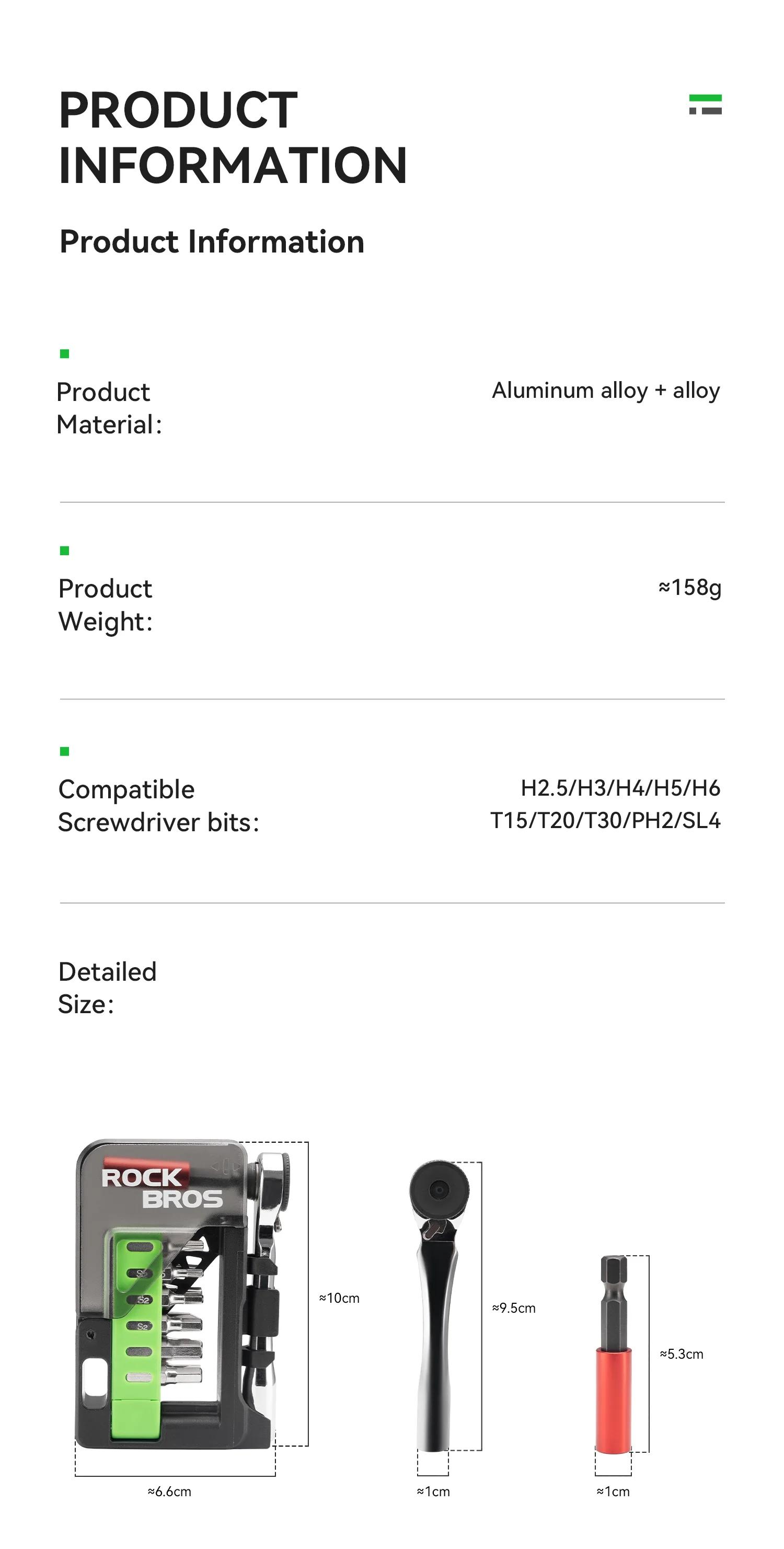 ROCKBROS Mini Ratchet Tool Set with Alloy Extension Rod Magnetic Handle & 12 Sets of Screwdriver Bits for Bicycle Repair