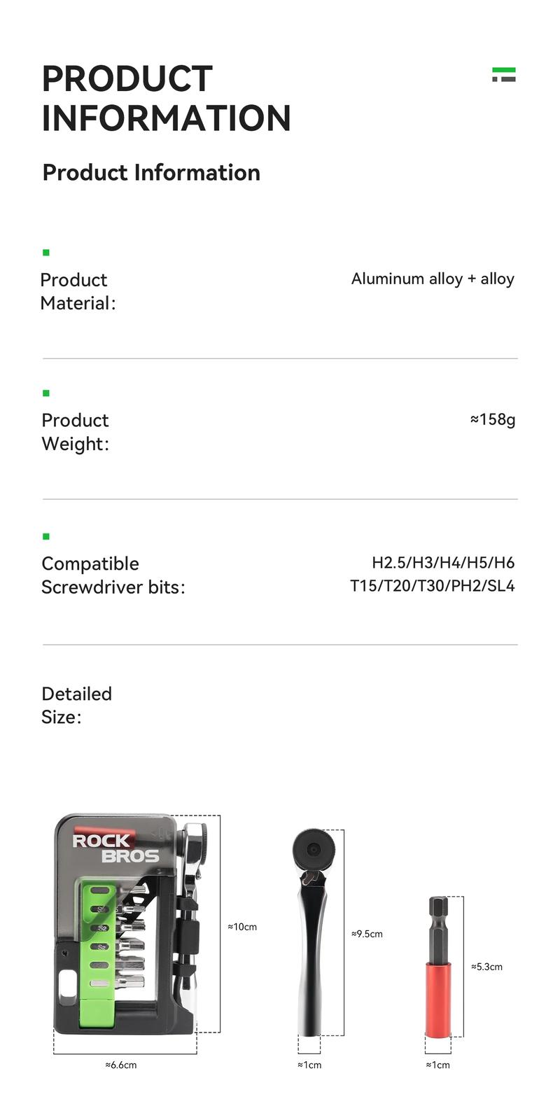 ROCKBROS Mini Ratchet Tool Set with Alloy Extension Rod Magnetic Handle & 12 Sets of Screwdriver Bits for Bicycle Repair