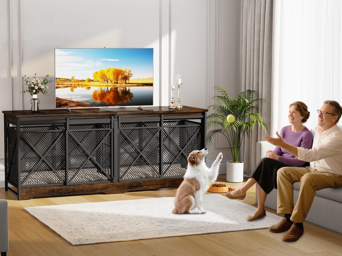 【SpringGlowUp】COZPAW 78" Dog Crate Furniture for 2 Dogs,Extra Large Breed Double Chew-Resistant Indoor Pet House,Heavy Duty Wooden XXL Large Kennel, Furniture Style XL Dog Cage, Max 300lbs Capacity (Brown)