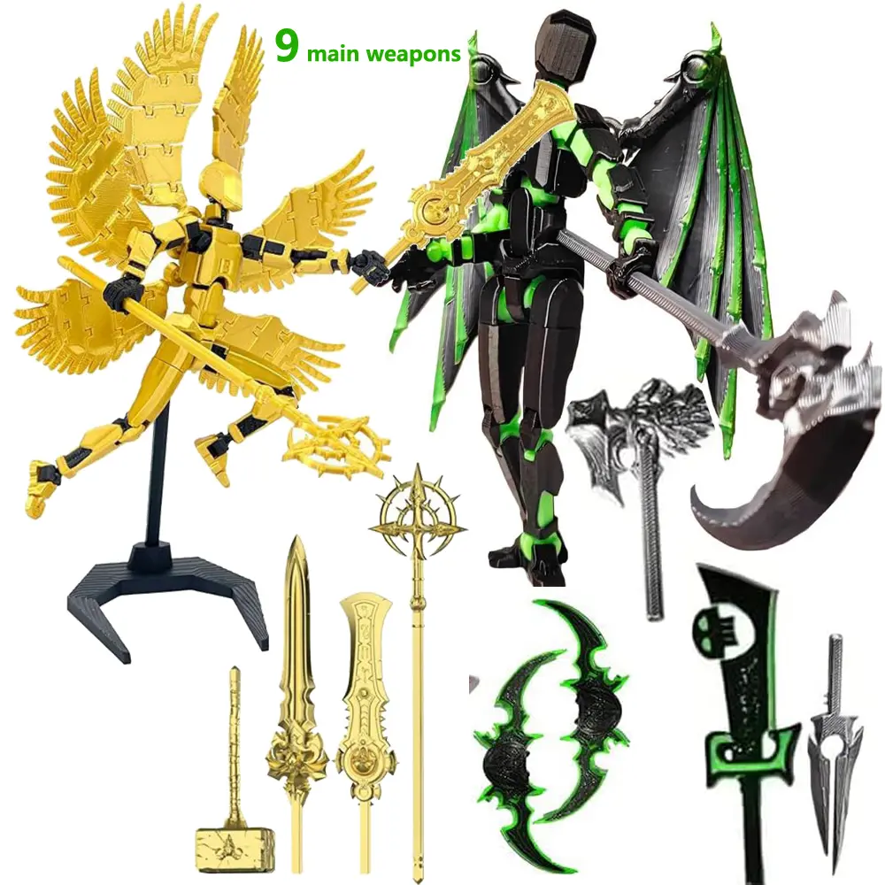 Unisex 2-Set Titan 13 Multi-Jointed Action Figures (5.4x1.95x0.4in) - 3D Printer Detailed, Angel/Devil Justice Theme, Durable Dynamic Pose Decor, Toy Photography Accent, Teenage Boy Gifts Boy Gifts for Video Game Fans Ages 12+