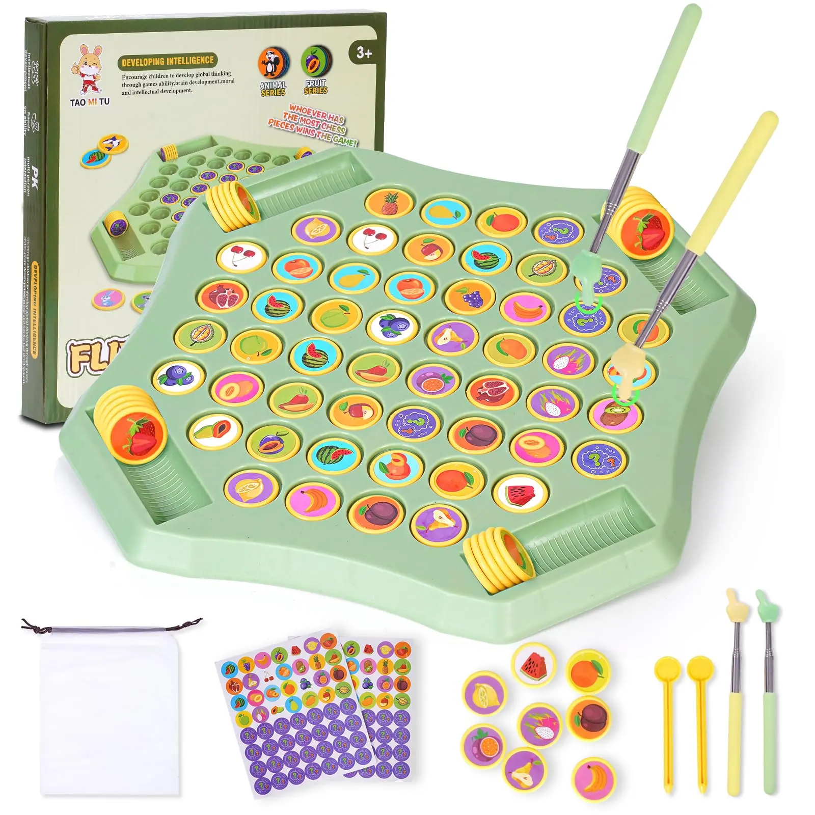 Fruit Flip Match Memory Chess Game Fruit Animal Flip Matching Chess Board 2-4 Players Table Games for Gathering Travel Activity Games for Kids, Family Game, and Party Activities
