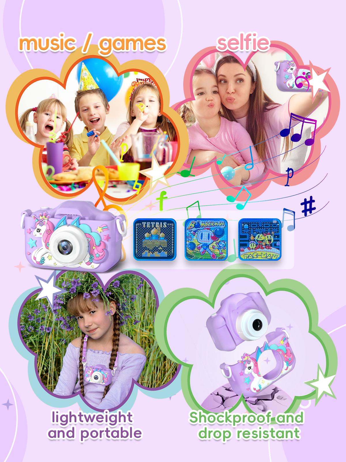 Kids Camera with Selfie Mode – HD Video Camcorder with Cute Silicone Case, Rechargeable Toy, Perfect Birthday or Holiday Gift for 3–12 Year Old Boys & Girls