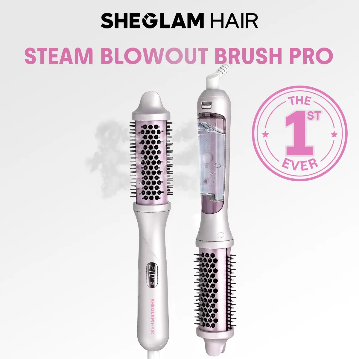 【The 1st-Ever Steam Blowout Brush】SHEGLAM HAIR Hydra Shot Steam Blowout Brush Pro 1.5” 4-in-1 Steam Curling Brush | 3X Faster Blowouts | Less Heat Damage | Anti-Frizz Nano Steam | Scald-Proof | Long-Lasting Glossy Volume | Universal Voltage