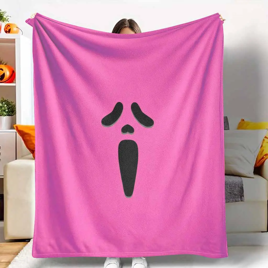 Pink Abstract Face Flannel Blanket - Minimalist Black Shape Print, Soft Breathable, Warm Lightweight, Cozy Texture - Ideal for Bedroom, Sofa - Perfect for Home Decor, Gift, TikTok Shop Spring Glowup Cozy Setup, Soft Breathable Blanket