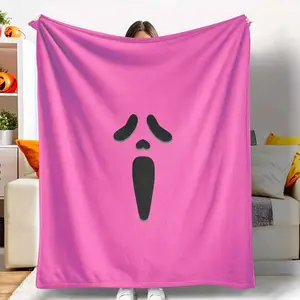 Pink Abstract Face Flannel Blanket Minimalist Black Shape Print Design Soft Warm Lightweight Cozy Texture Perfect for Bedroom Sofa Office Movie Night Gift Home Decor tiktokshopspringglowup