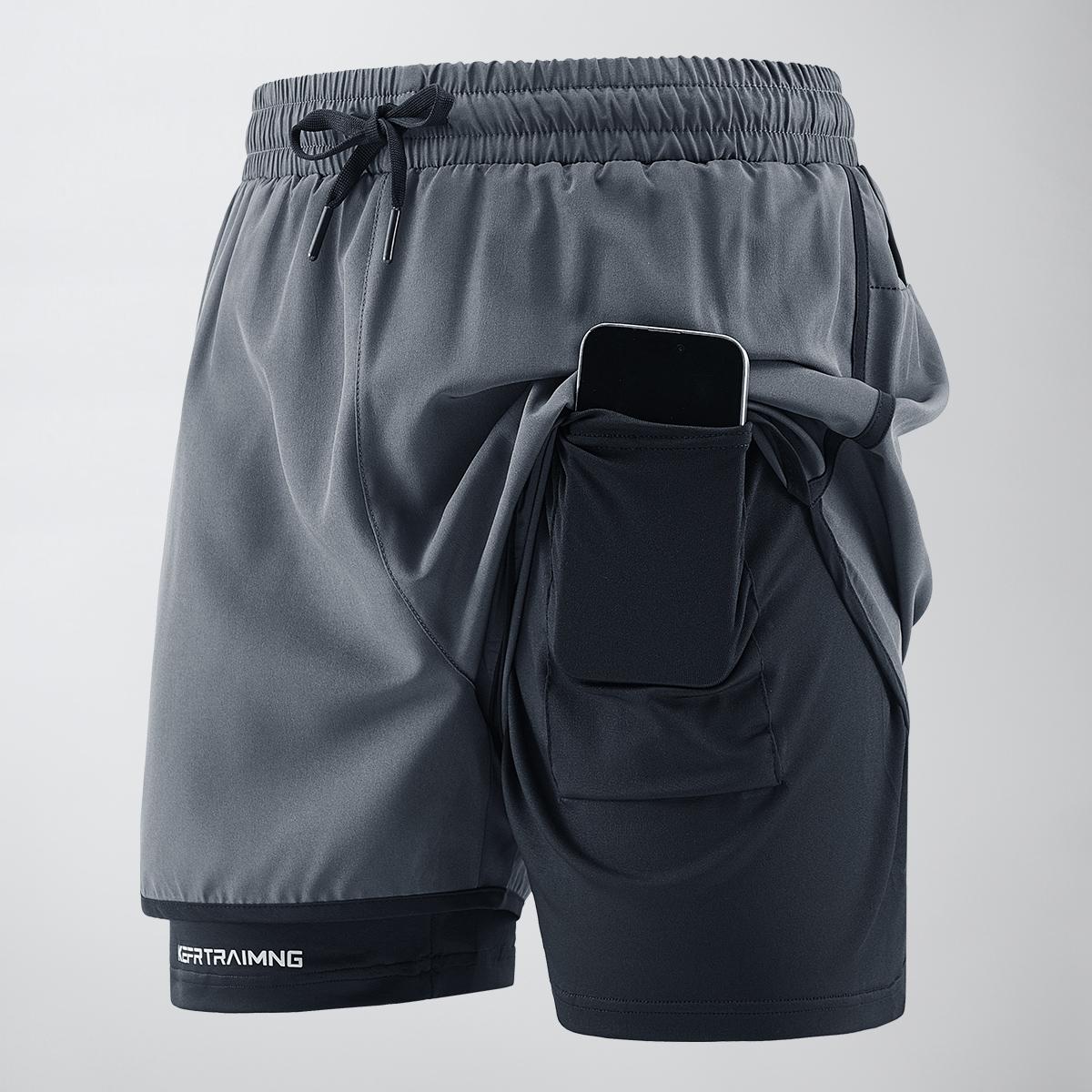 Men's sports shorts with side pockets, elastic waistband, and lightweight stretch fabric, suitable for running and casual wear - compression shorts | Gray running shorts | Fashionable sports shorts | Comfortable fit