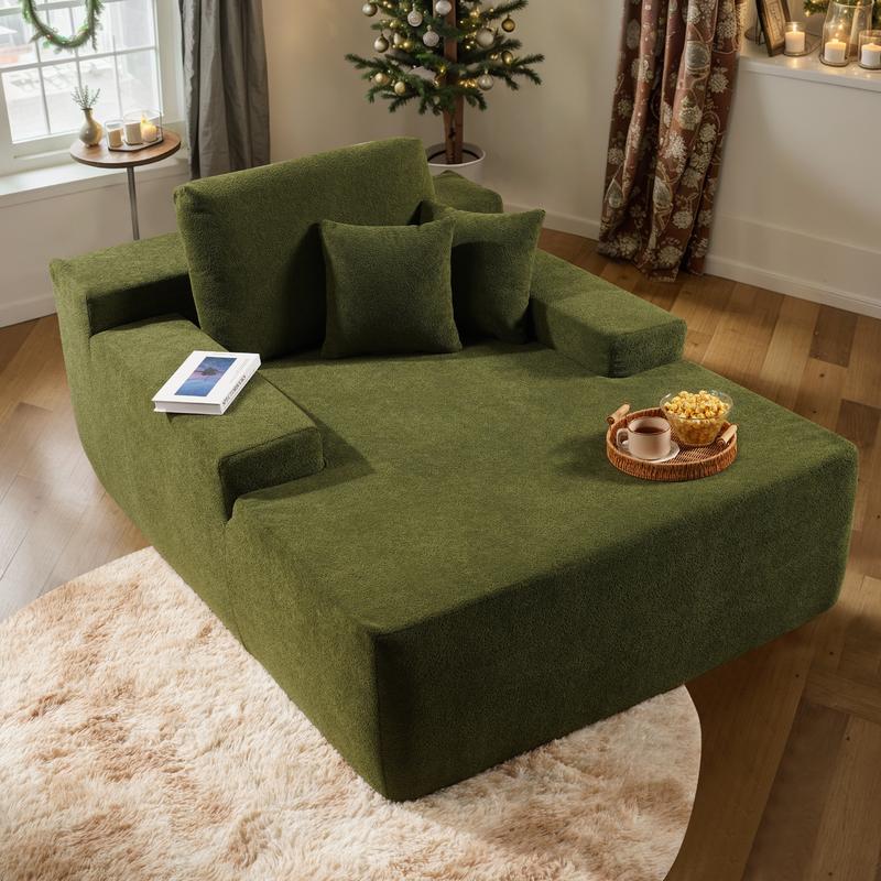 Oversized Chaise Lounge Chair Indoor Upholstered Sofa Bed Lounge Couch Chair,Reading Chair Sleeper Cloud Sofa Couch,Plush Chair Bed for Living Room Bedroom (Black)