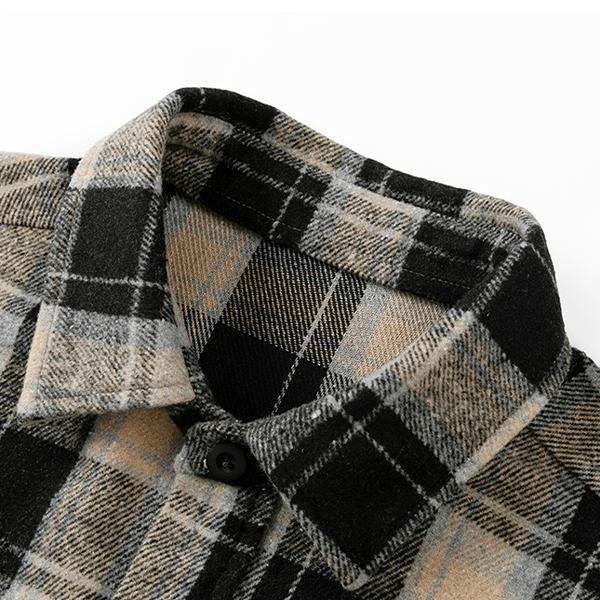 Men’s Black & White Plaid Flannel Shirt Jacket – Terry Fabric, Button Closure, Casual Style, Perfect for Autumn Layering and Streetwear Essentials