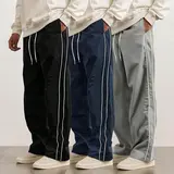 3 Pack Men’s Straight Leg Striped Casual Pants for Spring/Autumn, Trendy High Street Versatile Athletic Joggers for Summer