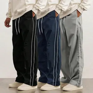 3-Pack Men’s  Straight-Leg Striped Casual Pants for Spring/Autumn, Trendy High-Street Versatile Athletic Joggers for Summer