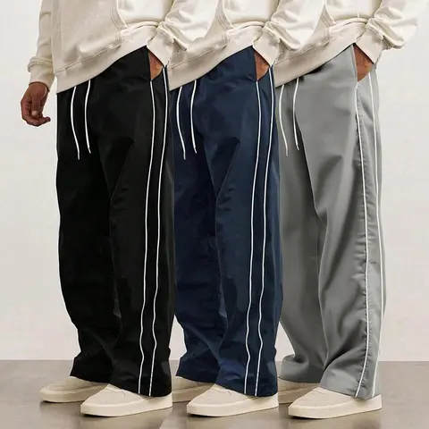 3 Pack Men’s Straight Leg Striped Casual Pants for Spring/Autumn, Trendy High Street Versatile Athletic Joggers for Summer