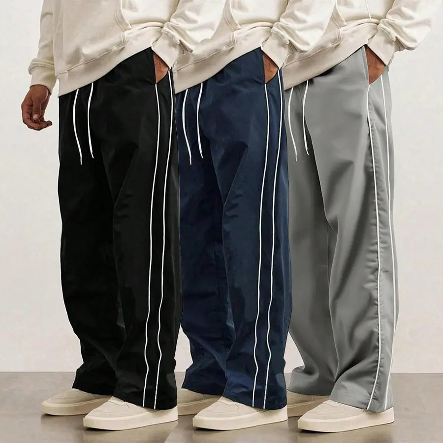 3 Pack Men’s Straight Leg Striped Casual Pants for Spring/Autumn, Trendy High Street Versatile Athletic Joggers for Summer