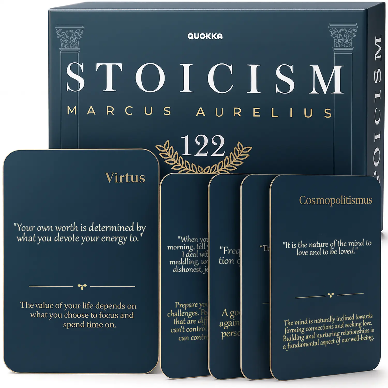 QUOKKA Stoicism Dedicated Deck Card Game - Marcus Aurelius Themed, 122 Daily Quotes, Guided Exercises, Explanations & Mindfulness Practices