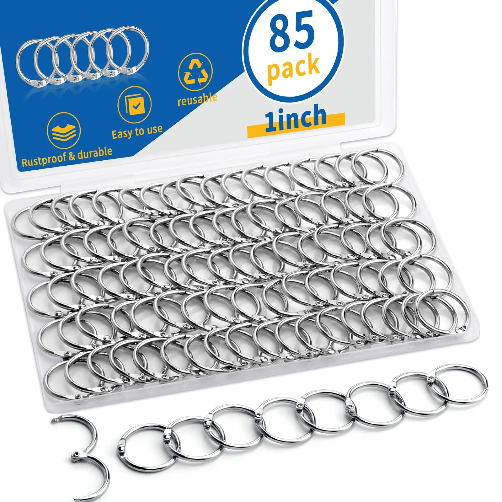 Binder Rings 1 Inch, 85 Pack – Heavy-Duty Nickel-Plated Ring Clips and Metal Rings for Crafts, Index Cards, Flashcards, Paper, and Loose Leaf – for School, Office, and Home Use