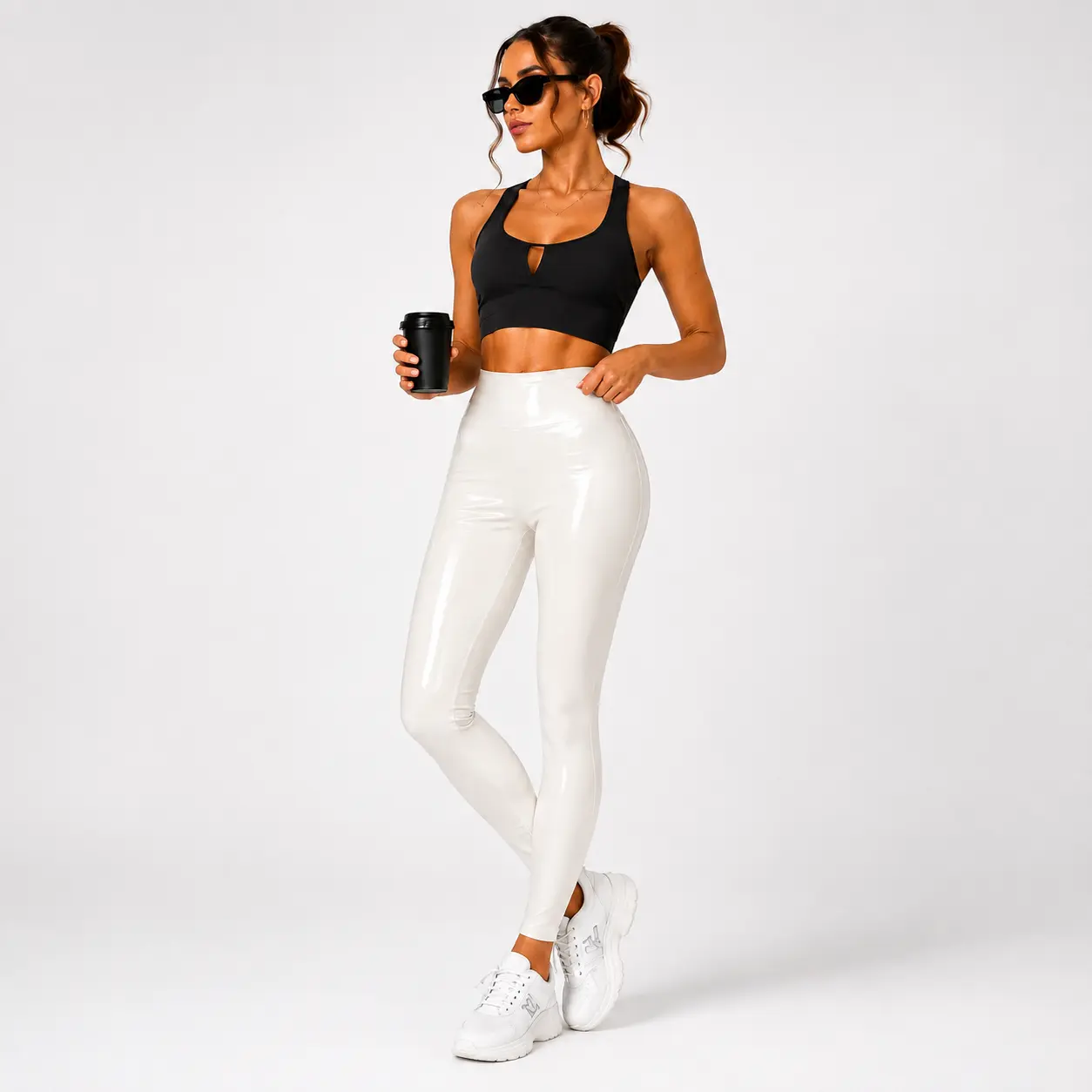 Women's Shiny Faux Leather Leggings, High Waisted Glossy Wet Look Curve-Hugging Pants for Party, Going Out & Streetwear
