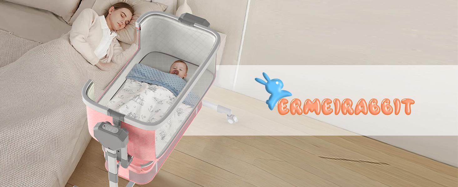 Electric Baby Bassinet with 6 Height Adjustments & 4 Lullabies, Stable Horizontal Swing, Bedside Sleeper, 3 Modes, Built-in Music, Bluetooth 5.0, 360° Rotating Wheels