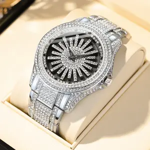 Men's Iced Out Moissanite Watch with Rotating Bezel in Gold/Silver Full Diamond Dial & Hip-Hop Jewelry Vibe