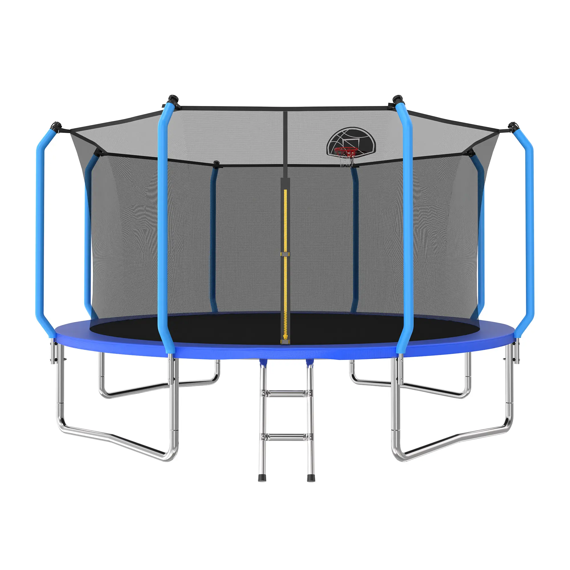 Mersco Kids Heavy-Duty Recreational Trampoline, 8/10/12/14 FT Galvanized Steel Outdoor Jumper with Safety Net, Basketball Hoop, Lights, 960Lbs Capacity, Easy Access, Durability, Metal, Jumping, High‑Bounce 12Ft