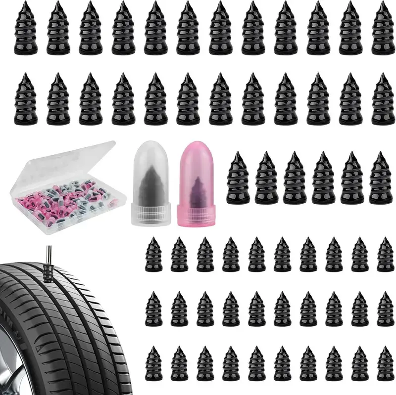 【Summer Sale Deals】FAOGO 60 PCS Vacuum Tire Repair Screws Kit. Heavy Duty Self-Sealing Tire Plugs & Screw-in Rubber Nails. Quick Self-Service Puncture Repair Tool for Car, Motorcycle, Truck, SUV, ATV & Tractor. Fast Emergency Flat Fix.