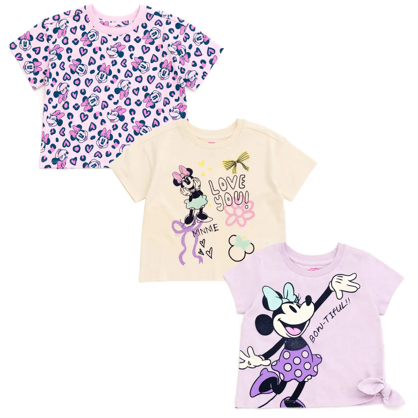Disney Girls' 3-Pack Minnie Mouse Graphic Tees, Regular Fit Short Sleeve Cotton-Rich Tops with Glitter Details for Casual Outfits, Birthday Gifts, Kids Clothing Girls, Short Sleeves, Characters, Minnie Prints, Cute Cotton Tee, Graphic Art Tees