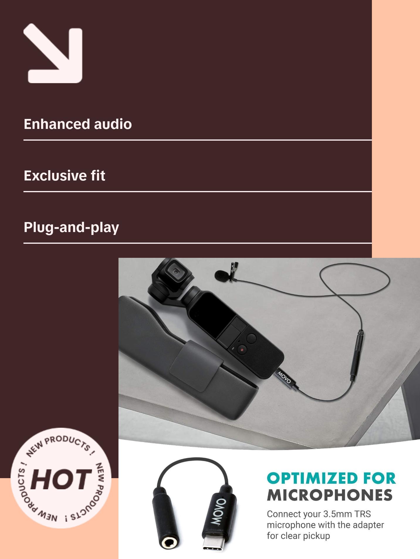 Movo | PMA-1 | Microphone Adapter for DJI OSMO Pocket