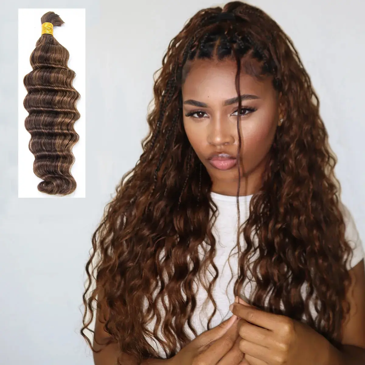 YWIGS #4/30 Blend Loose Deep Wave Bulk Human Braiding Hair Chocolate Brown Human Hair for Braiding - 100% Human Hair #backtoschool #backtoschoolshopping