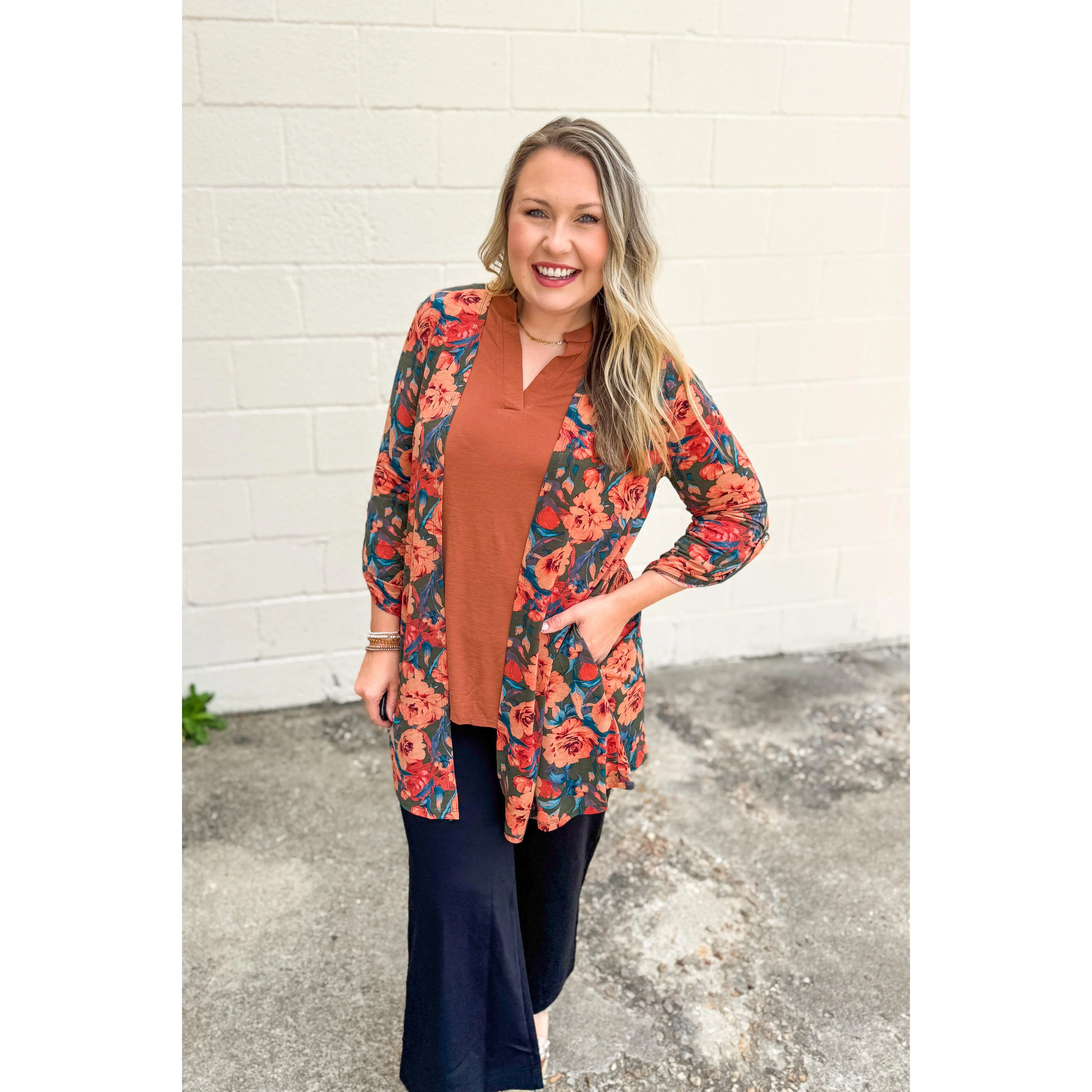 Rust & Roses Floral Cardigan