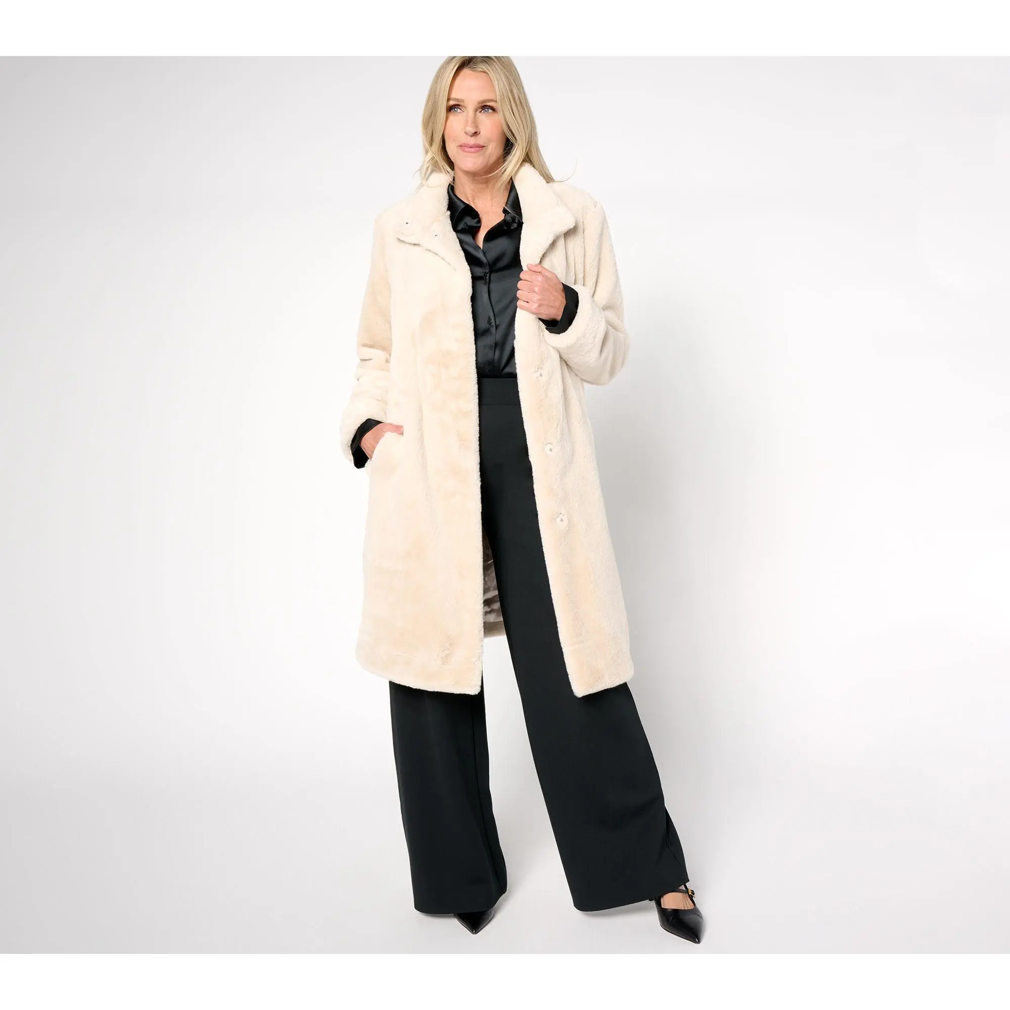 Dennis Basso Regular Faux Mink Coat w/ Convertible Collar