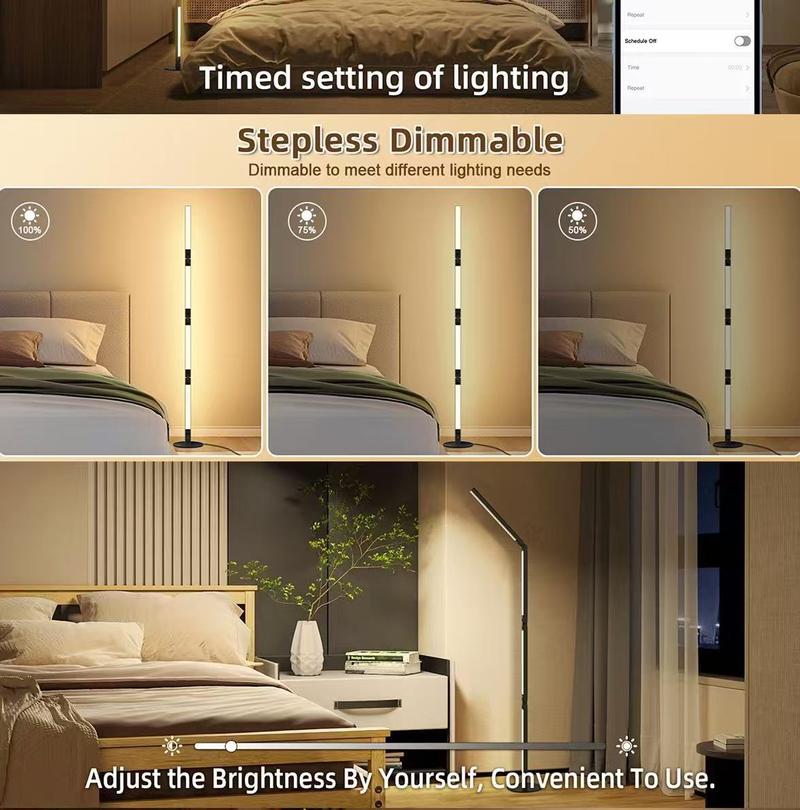 The NEXillumi Smart RGB Floor Lamp supports app and remote control, features a foldable design for DIY customization, a 360° rotating light tube, and music-synchronized timer settings. Suitable for bedrooms, living rooms, home décor, and as a gift.