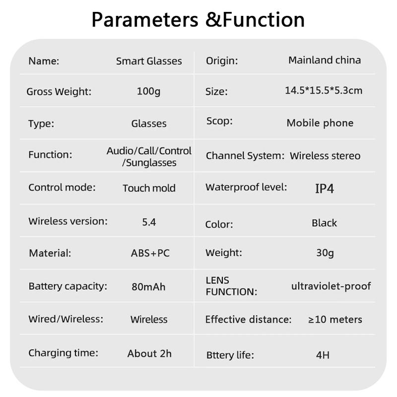 Unisex Multifunctional Smart Glasses – Wireless Communication, Music Streaming, High-Definition Lenses, Touch Control, iOS/Android Compatible