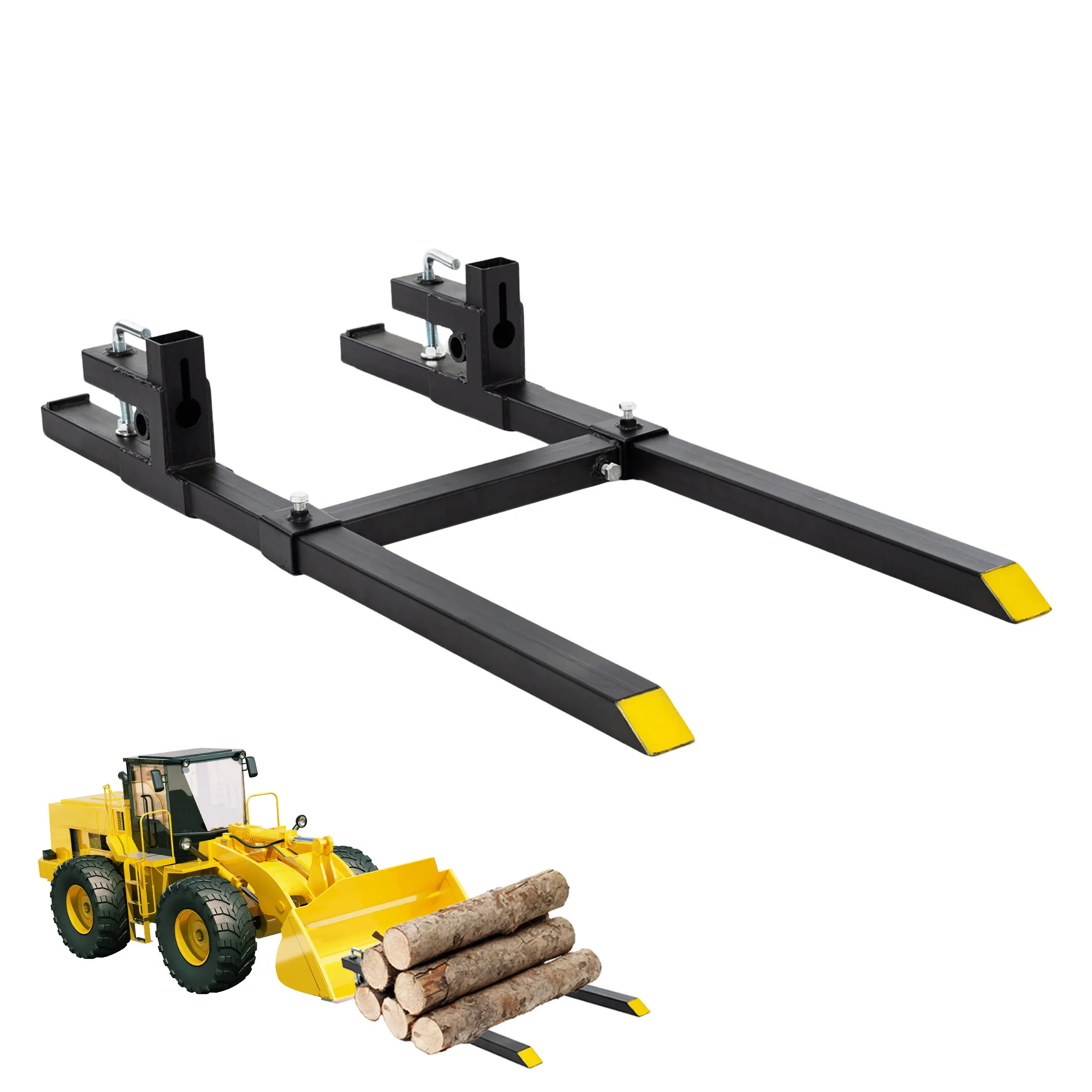 Sweetcrispy Clamp-On Tractor Bucket Attachment, 2000lb Heavy-Duty Metal Unit, 43in Total Length, Adjustable Stabilizer Bar & Width, Universal Fit for Loader Buckets, Skid Steers, Adjustable Width