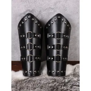Medieval Viking PU Leather Wristbands, Renaissance Knight's Wristguard, Halloween Costume Accessories, Cosplay Gear, Set of 2 Pieces, Protective Gear