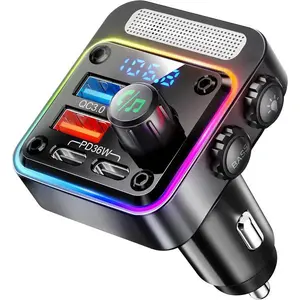 Nulaxy 54W Bluetooth 5.3 Car Adapter Charger 4-Port Fast Charging [PD36W & QC3.0 18W], Wireless Radio FM Transmitter with Deep Bass Player, 5 Colors LED Backlit, Hands-Free Calling, Support USB Drive