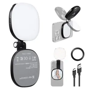 K&F CONCEPT Magnetic Selfie Light with 360°Rotation & Mirror, CRI95+ Foldable Phone Ring Light Compatible with iPhone Magsafe/Android, Portable LED Fill Light for Photography/Vlogging