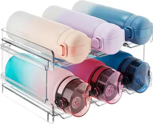 2 Tier Stackable Water Bottle Organizer for Cabinet, Plastic Bottle Holder Fits 6 Bottles/Tumblers up to 3.8" Diameter for Pantry/Countertop/Cupboard, 28 x 19 x 15 cm/11 x 7.5 x 5.7"