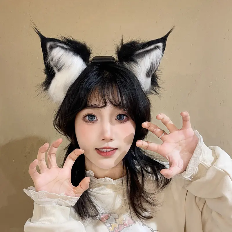 Plush Realistic Furry Fox Ear Costume Headband - Adjustable, Motion-Activated, Rechargeable, Interchangeable Cat Ears, Cartoon Birthday Cosplay Hair Accessory for Women