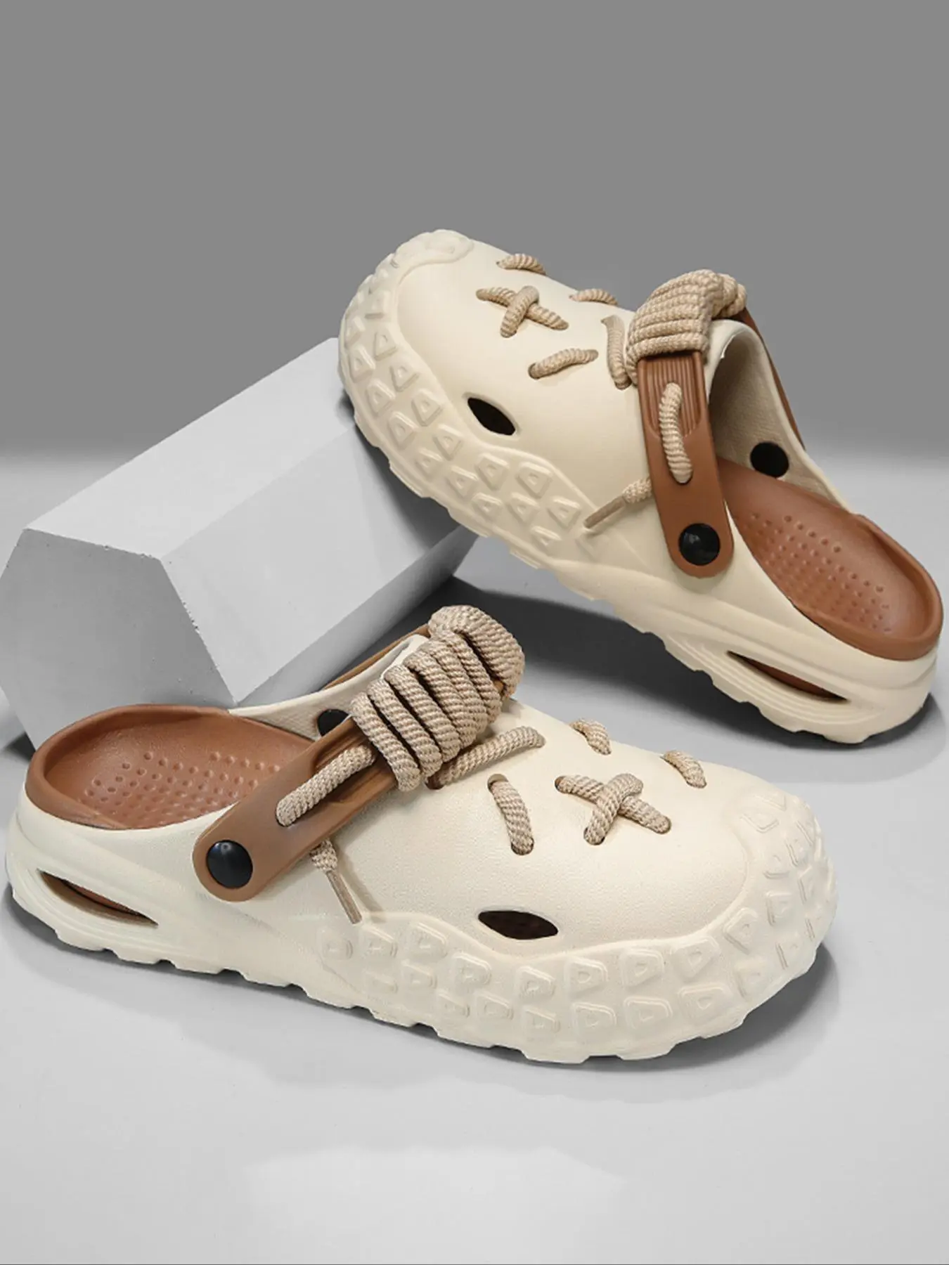 Men's Fashion Lace-Up Toe Sandals, Anti-Slip Quick-Dry, Casual Asymmetrical Design, Suitable for Indoor/outdoor, Trendy Beach Shoes