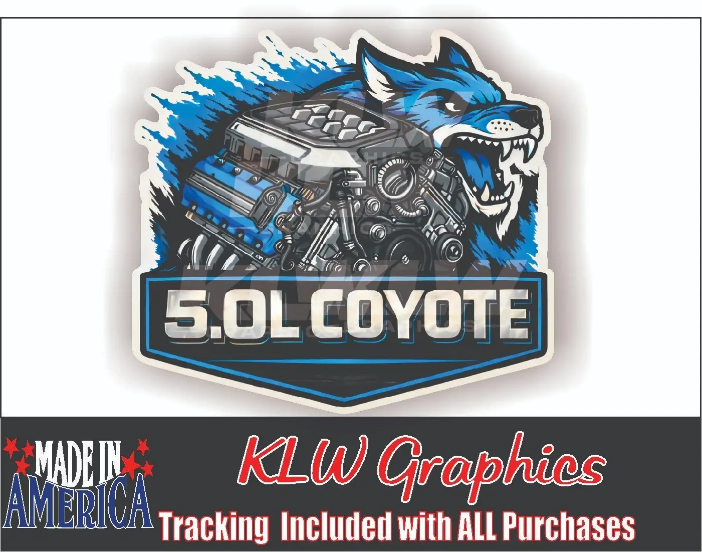Coyote 5.0L Blue Style Full Color Windshield Vinyl Decal Sticker Mustang 5.0 2014 -2026 V8 Graber Race Car