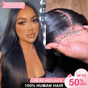 WOWANGEL 6x6  7x7 SKINLIKE Real HD Lace Closure Only, 0.10mm Ultra-thin Invisible Lace Pre-Plucked Bleached Knots Natural Black Human Hair 18 Inch Valentine's Gift